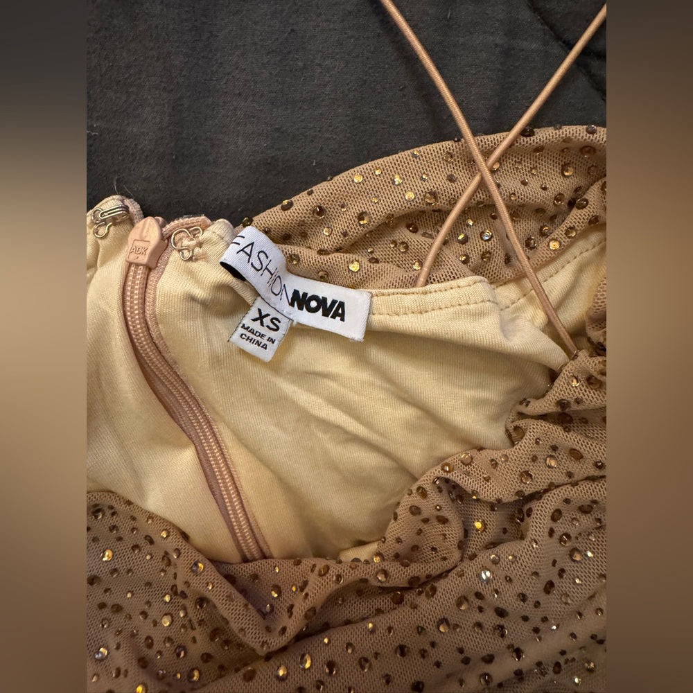 Fashion Nova Rare Diamond Rhinestone Ruched Mini Dress - Nude - Picture 7 of 13
